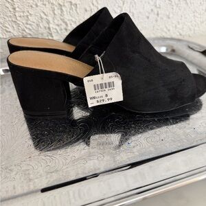 Christian Siriano Black Suede Open-Toe Block Heel Mules